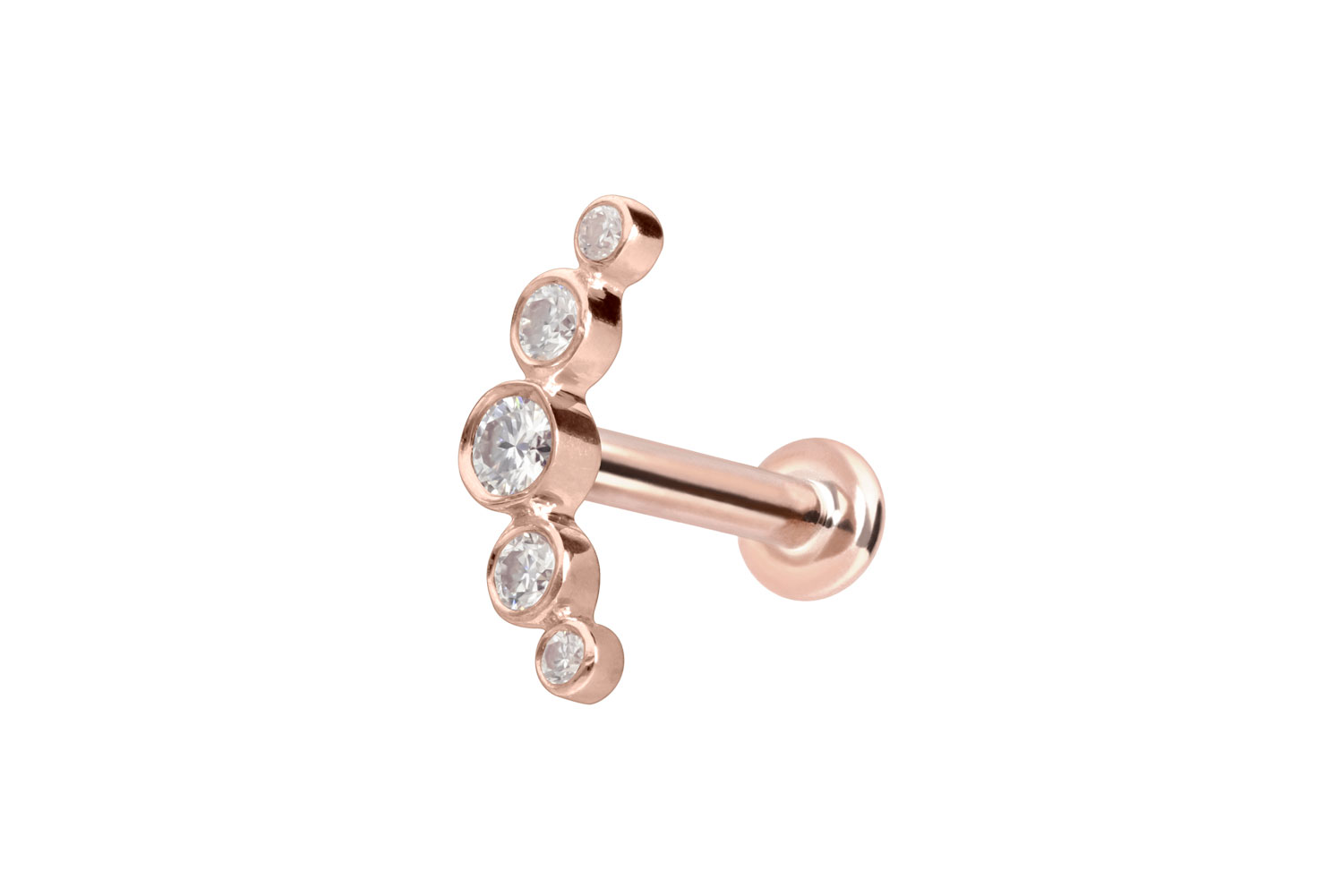 14 Karat Gold Labret Piercing mit Push Fit MOISSANIT-BOGEN